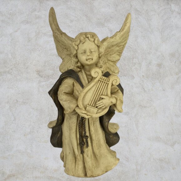 CHRISTMAS ANGELS -- Set of 3, Hold Musical Instruments, Resin, Sm/Md/Lg, Vintage - Picture 12 of 16